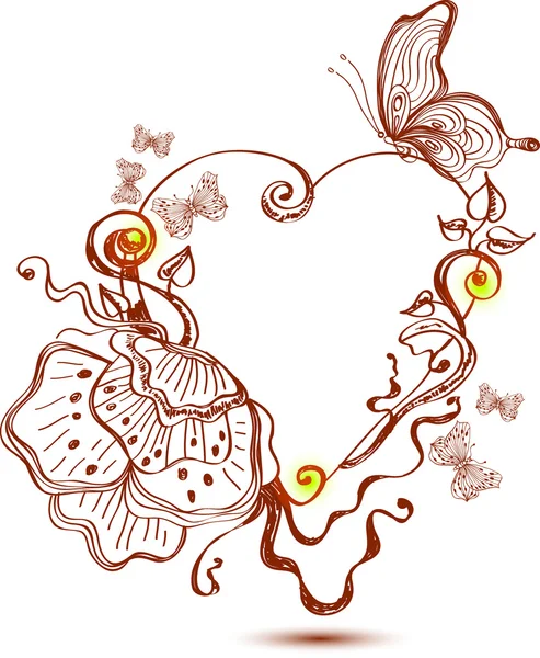 インクの花、ハートと美しいカード — ストックベクタ