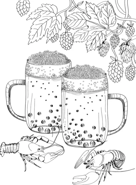 Cangrejo, lúpulo y cerveza — Archivo Imágenes Vectoriales