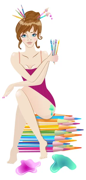 Young beautiful artist — Stock Vector