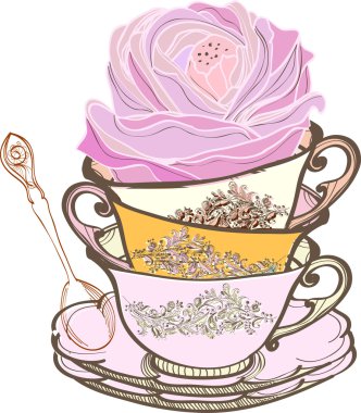 tea cup background with flower clipart