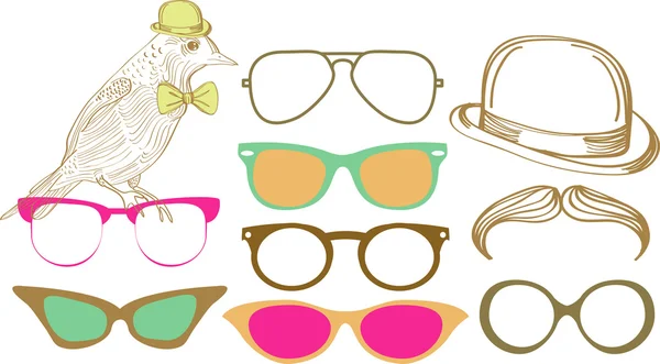 Ensemble de fête rétro : lunettes de soleil — Image vectorielle