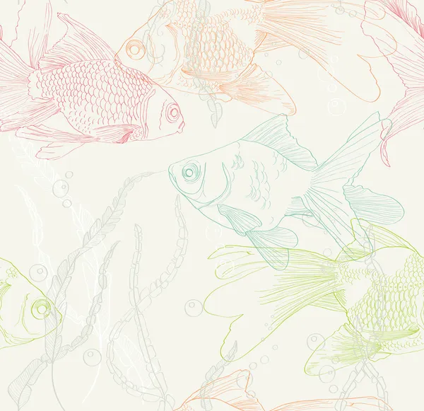 Fond sans couture avec des poissons dorés — Image vectorielle