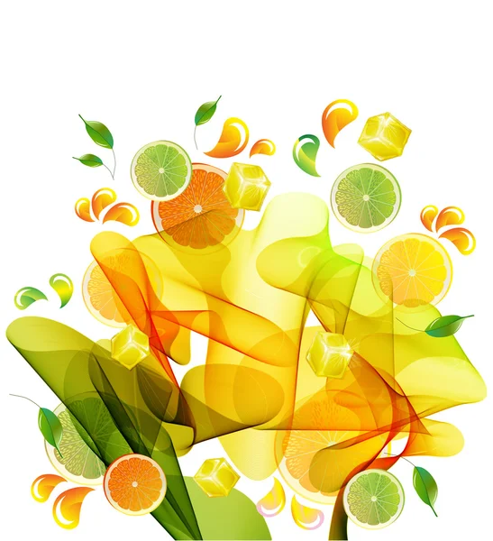Salpicaduras de naranja, limón y jugo de lima — Vector de stock