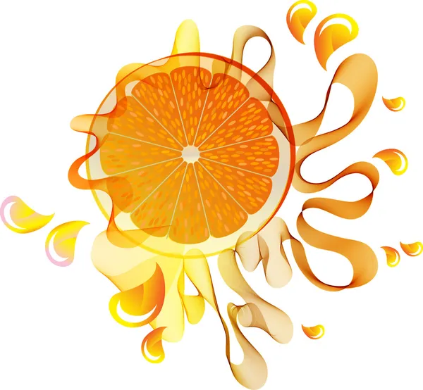 Salpicadura de jugo de naranja sobre blanco — Vector de stock