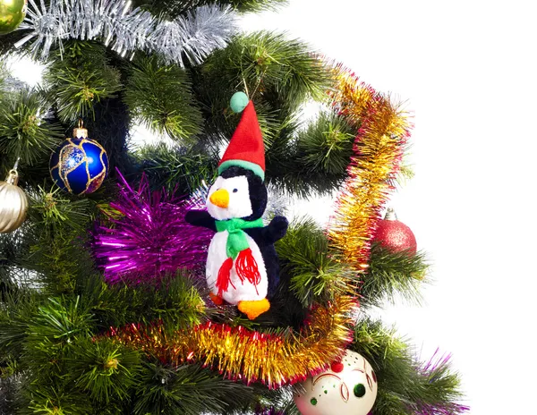 Fundo de árvore de Natal com brinquedos diferentes — Fotografia de Stock