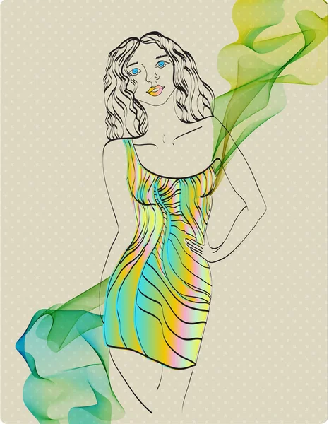 Belle fille en robe lumineuse — Image vectorielle