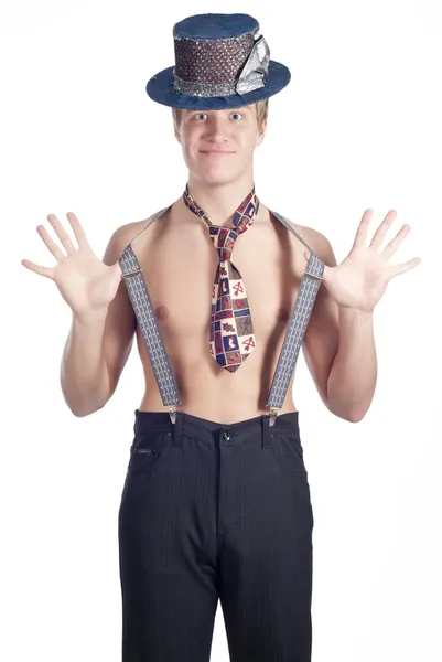 Young funny man posing in studio — Stock Photo, Image