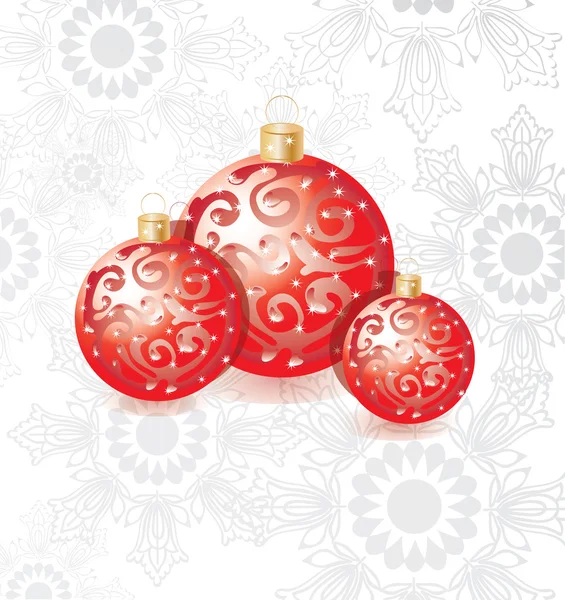 Elegant christmas achtergrond met rode decoratie ballen — Stockvector