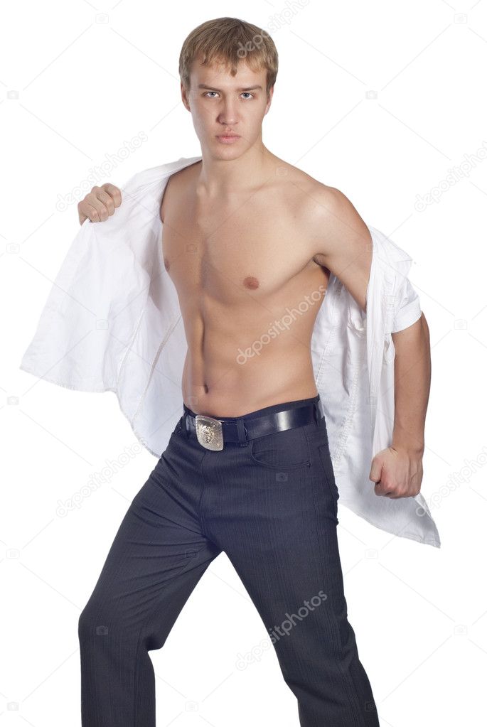 Young handsome male model in white shirt
