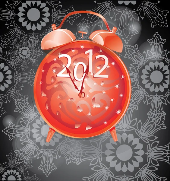 Elegantní nový rok pozadí s červeným hodiny — Stockový vektor