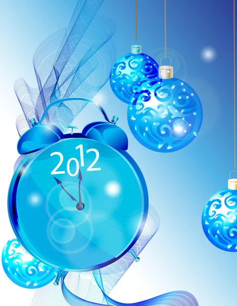 Eleganta nya året bakgrund med klocka och anbud dekorationer — Stock vektor