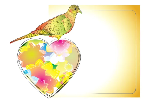 Cartão colorido com pássaro e coração —  Vetores de Stock