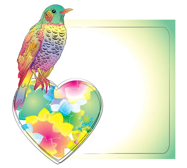 Färgglada kort med fågel och hjärta — Stock vektor