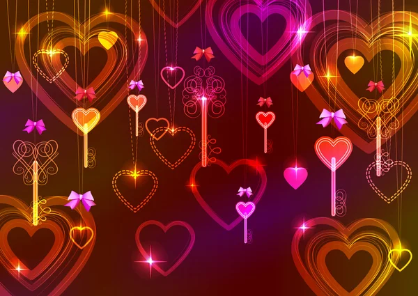 Alla hjärtans bakgrunden med nycklar och hjärtan — Stock vektor
