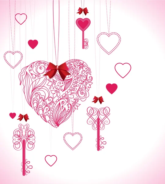 Valentin Hintergrund mit Schlüsseln und Herzen — Stockvektor