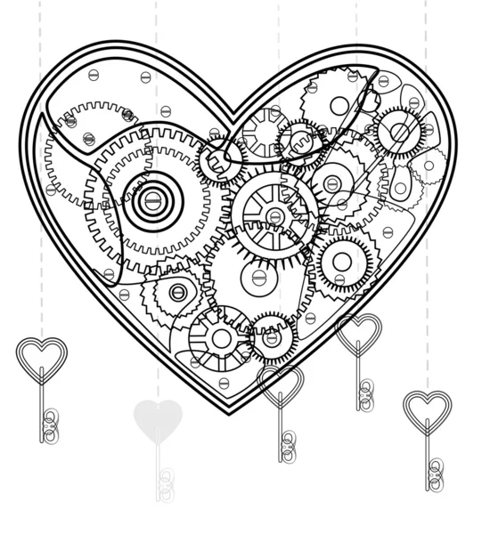 Mekaniska svart valentine hjärta — Stock vektor
