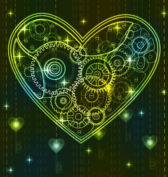 Mechanische groene valentine hart — Stockvector