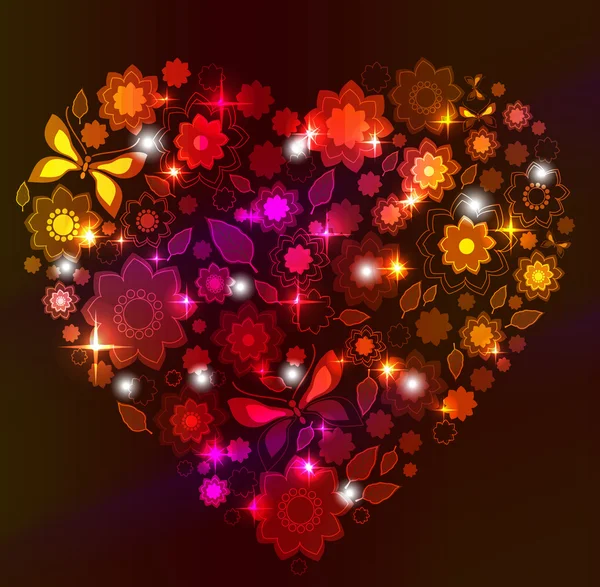 Coeur lumineux floral — Image vectorielle