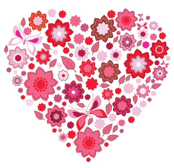 Květinové srdce růžové a motýl — Stockový vektor