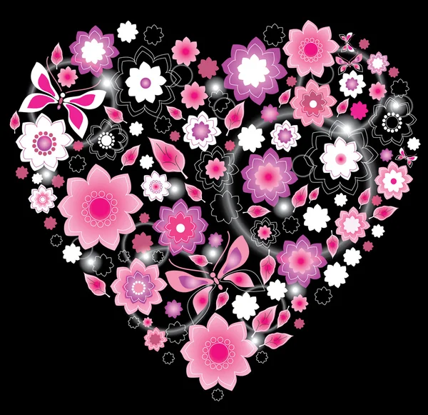 Floral helder roze hart — Stockvector
