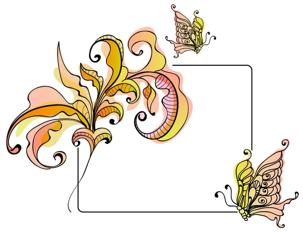 Tarjeta floral con mariposa — Vector de stock