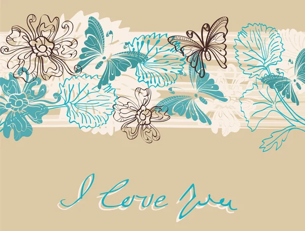 Valentine fond brun floral et bleu — Image vectorielle