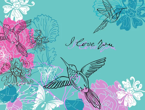 情人节蓝色和粉红色花卉背景 — 图库矢量图片