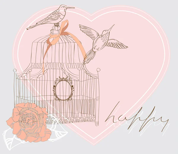 Beautiful Valentine background with cage — Stock Vector