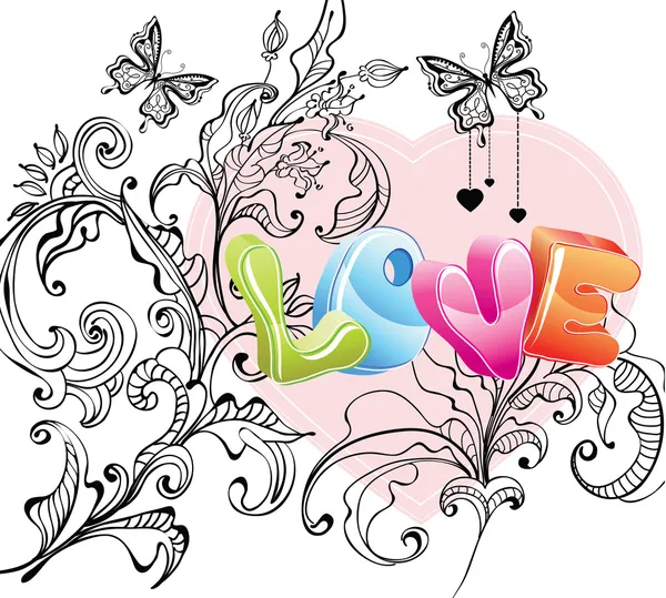 Valentinstag Hintergrund mit floralen Ornamenten und Liebe — Stockvektor