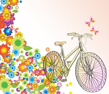 Bisiklet ve güzel çiçekler arka plan