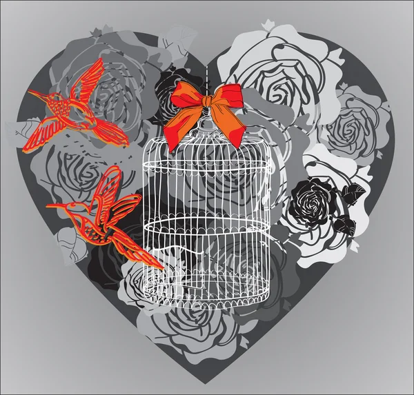 Фон Валентина с цветочным сердцем и клеткой — стоковый вектор