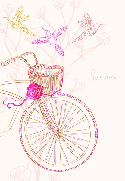 Фон с велосипедом и птицами — стоковый вектор