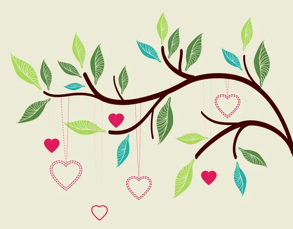 Krásné pozadí s větev stromu a srdce — Stockový vektor