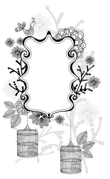 Hermosa ilustración floral con jaula — Archivo Imágenes Vectoriales