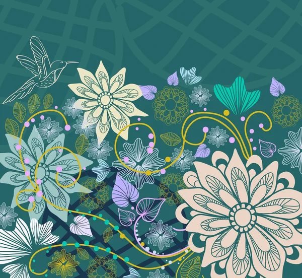 Belle illustration florale avec des oiseaux — Image vectorielle