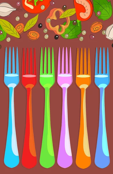 Set of forks with vegetables — Stockvector