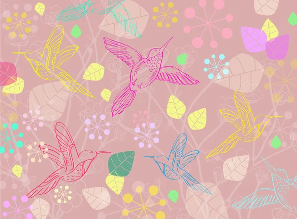 Krásné květinové ilustrace s ptáky — Stockový vektor