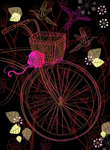 Фон с велосипедом и цветами — стоковый вектор