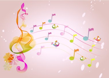 Abstract music background with birds clipart