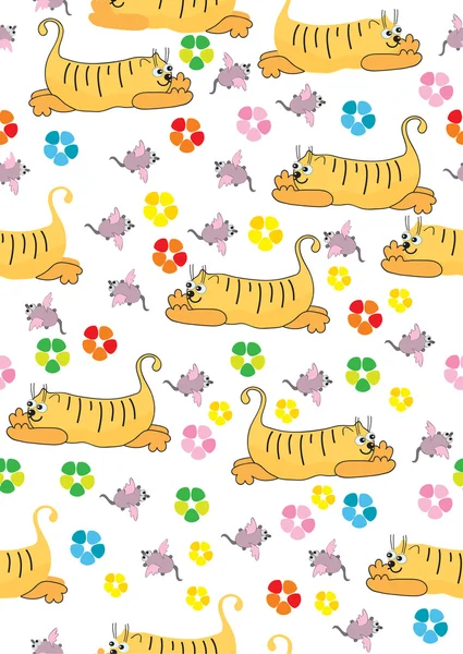 Oranžové kočky a růžové myš, bezešvé ilustrace — Stockový vektor