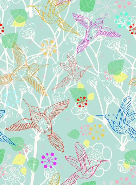 Απρόσκοπτη floral μοτίβο με πουλιά — Διανυσματικό Αρχείο