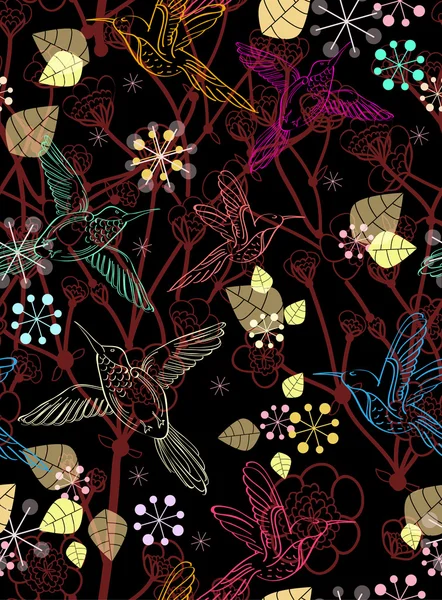 Modèle floral sans couture avec des oiseaux — Image vectorielle