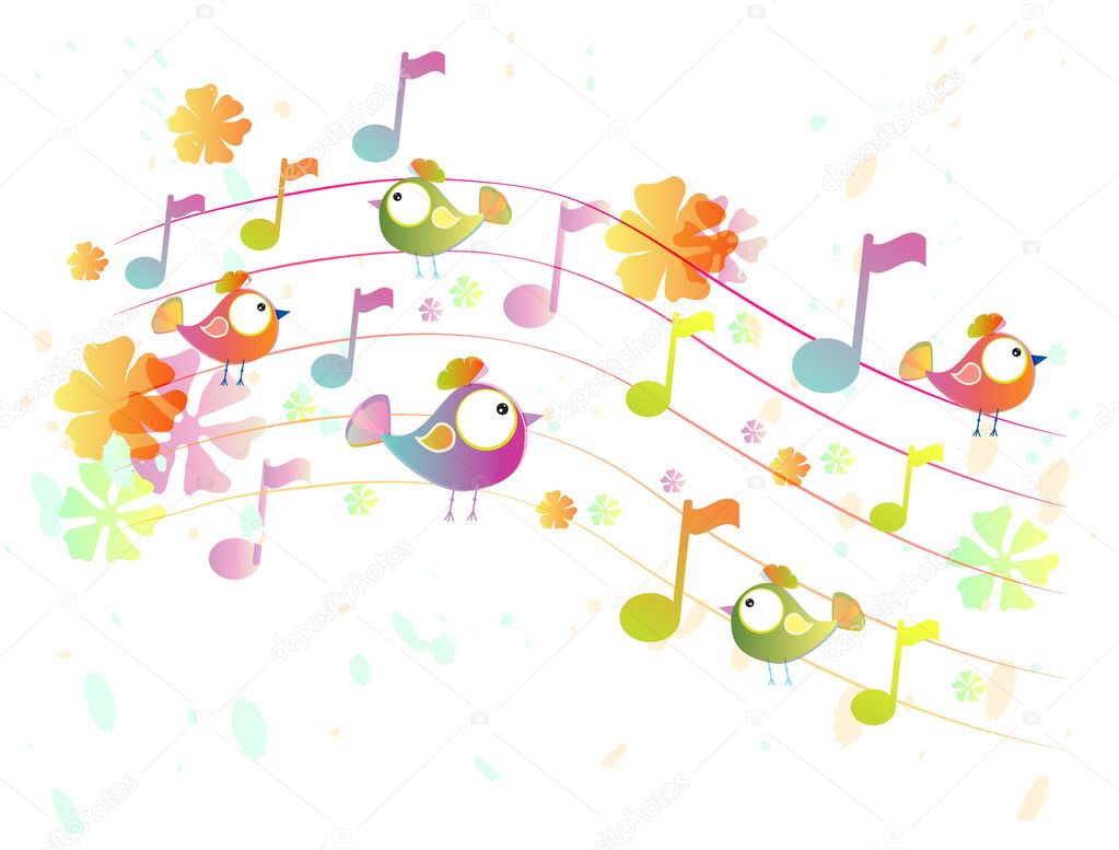 Abstract music background with birds