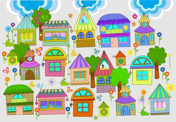 Beautiful background with colorful houses — Stock Vector