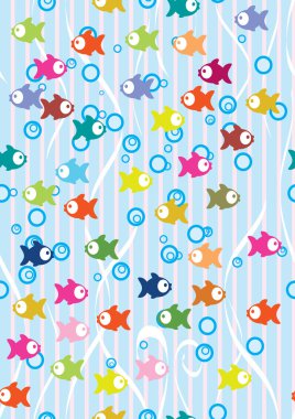 Seamless color background with cute fish clipart