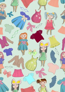 Seamless color background with cute children and clothes clipart