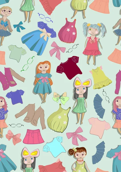 Varrat nélküli színes háttér aranyos gyerekek és a ruhák — Stock Vector