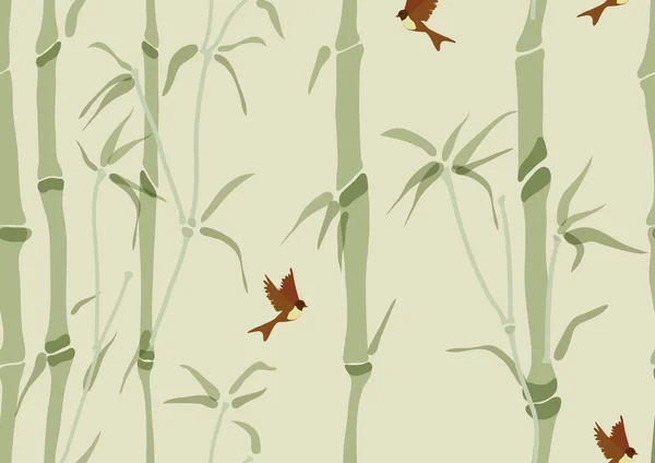 Безшовний фон з бамбуком і птахами — стоковий вектор