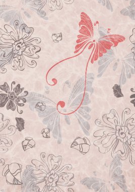 Seamless floral background with butterfly clipart