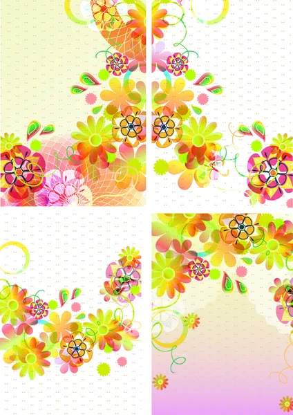 Set of four beautiful backgrounds with flowers — Stock Vector